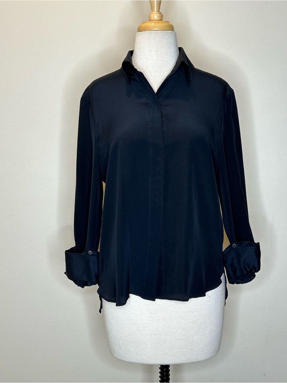 TWP New York Silk Navy shirt with Classic Collar Size S $495